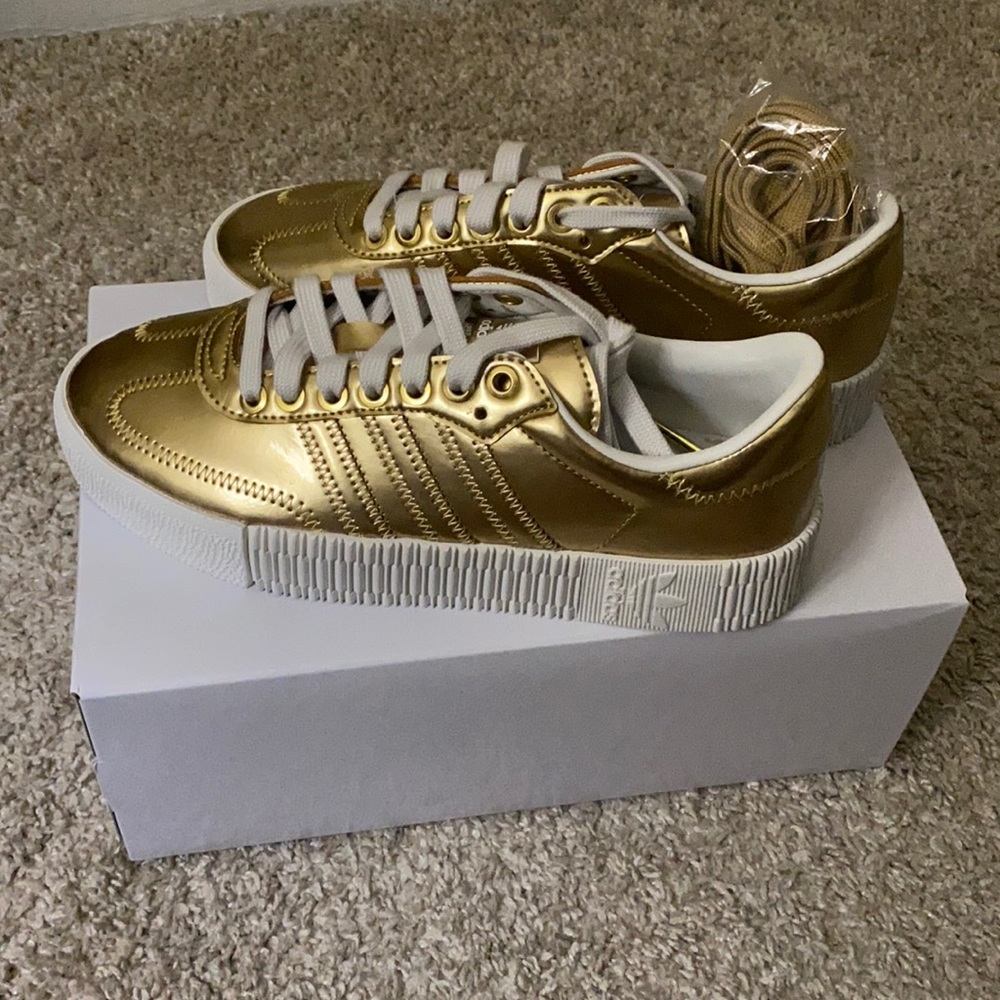 COPY - COPY - Adidas Sambarose Sneakers, Size 7, Gold Metallic and white